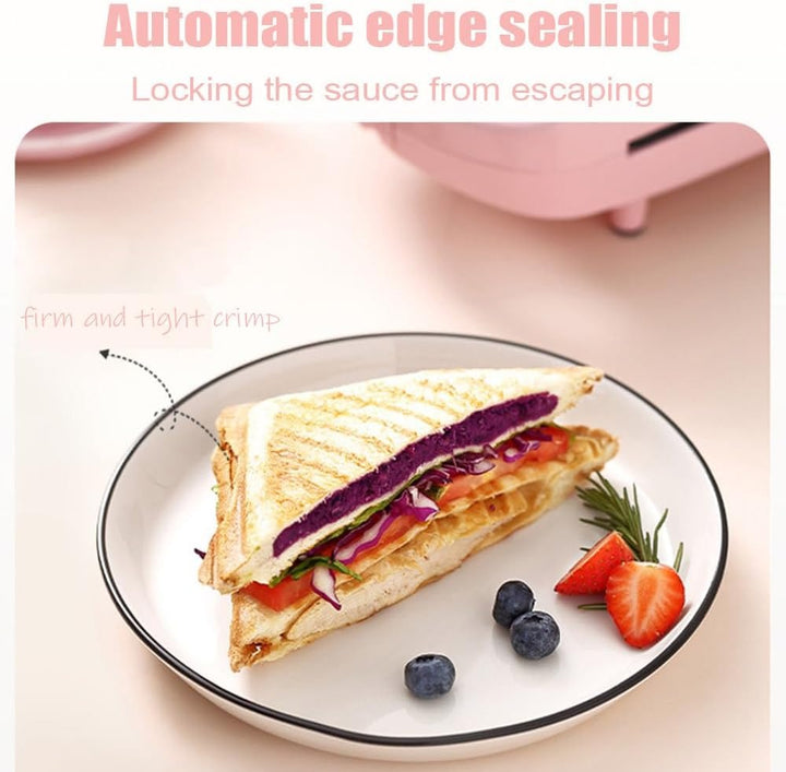 Compact 2-in-1 non-stick sandwich maker & toaster, sleek design, cooks 2 slices, even heating, perfect for small kitchens.