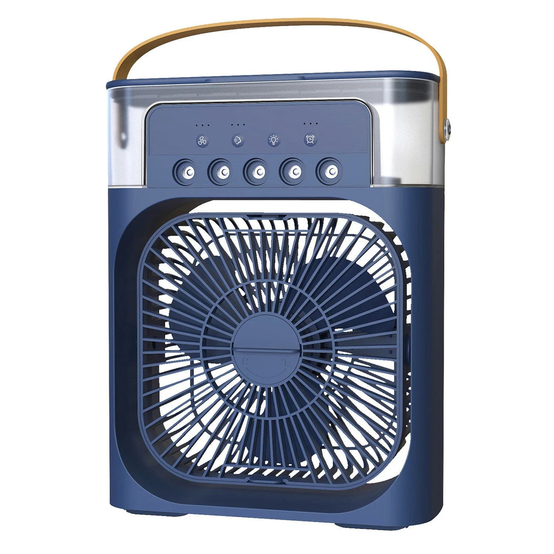Compact 3-in-1 portable air cooler humidifier with adjustable fan speeds, suitable for home or office.