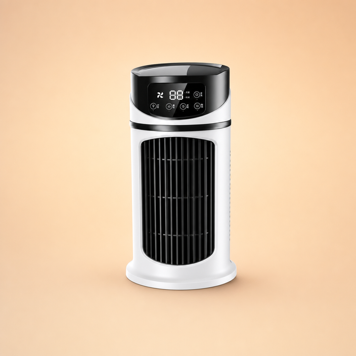 Compact 3-in-1 USB desk air cooler, humidifier, and fan for personal comfort. Ideal office gadget.