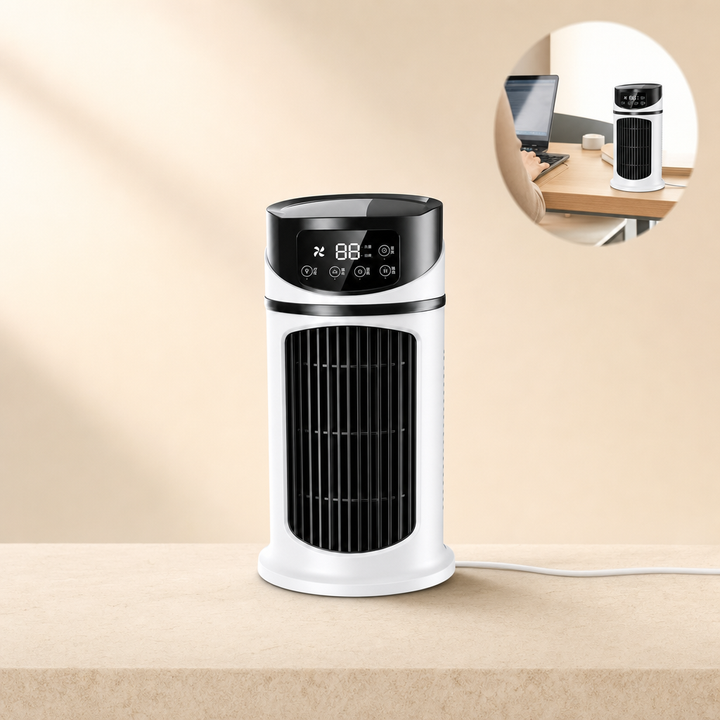 Portable USB mini evaporative air cooler and fan, perfect for desk, office or small spaces.