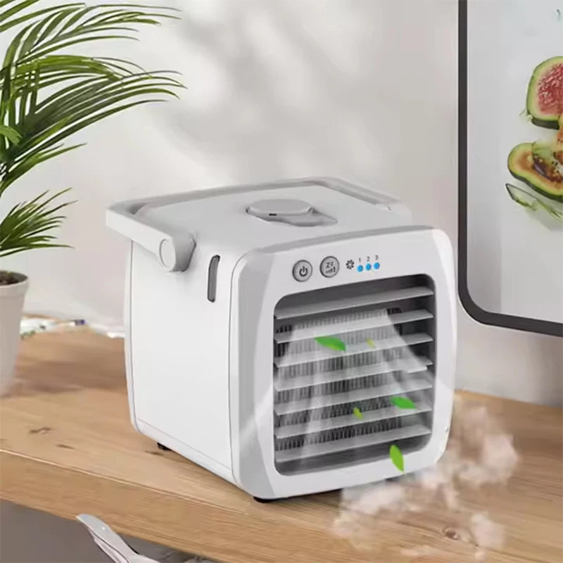 Compact 4-in-1 portable AC unit: personal cooler, humidifier, purifier, & aromatherapy diffuser for home & office.