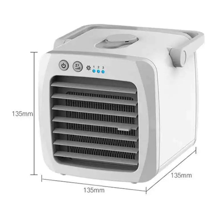 Small portable air conditioner & air purifier with UV-C filter, personal cooler for desktop, office & dorm rooms.