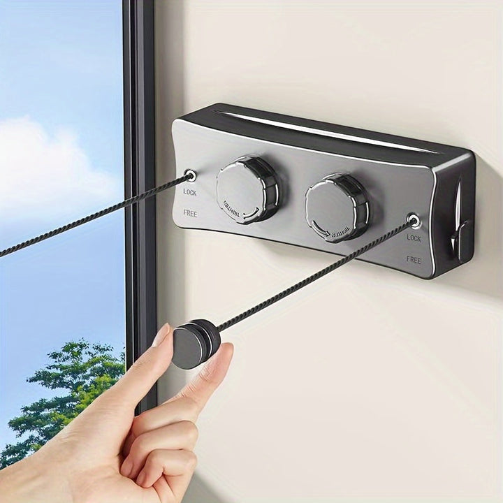 Compact foldable double clothesline for space-saving indoor & outdoor laundry drying.