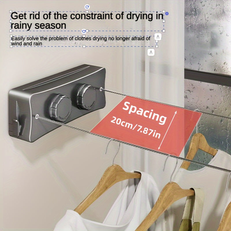Stainless steel retractable double clothesline, ideal drying rack for small spaces.