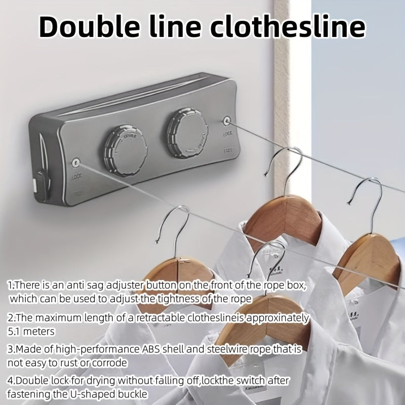 Durable double clothesline, space-saving design for efficient indoor/outdoor garment drying.