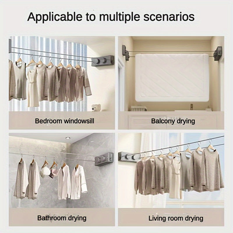 Compact laundry drying solution: a strong, foldable double clothesline for apartments.
