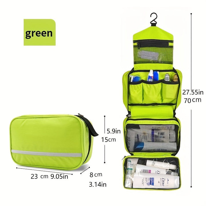 Durable, waterproof hanging toiletry bag, keeping your bathroom essentials secure and organized on the go.