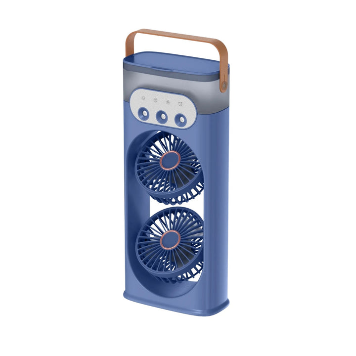 Quiet personal humidifier fan with night light, compact and ideal for desk or home office cooling.