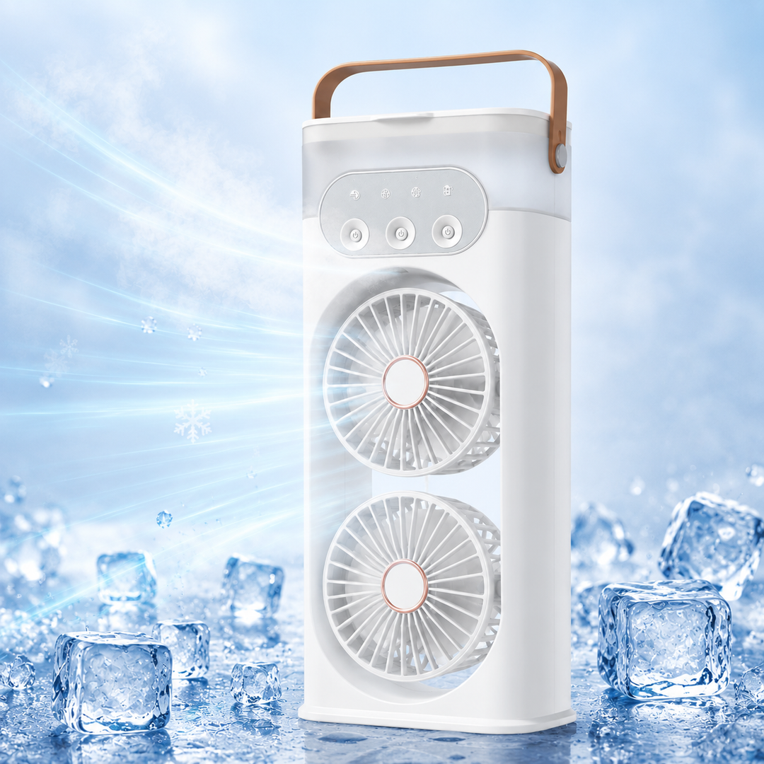 Cooling tower fan with built-in humidifier, perfect for a fresh breeze on your desk or nightstand.