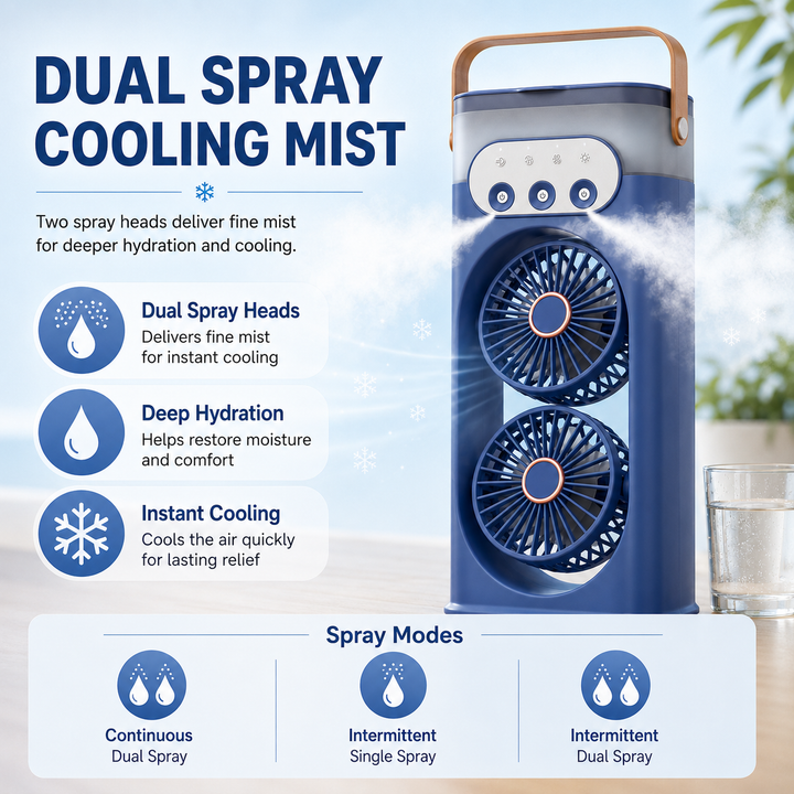 USB powered compact fan with humidification, offering personal cooling for home or office.