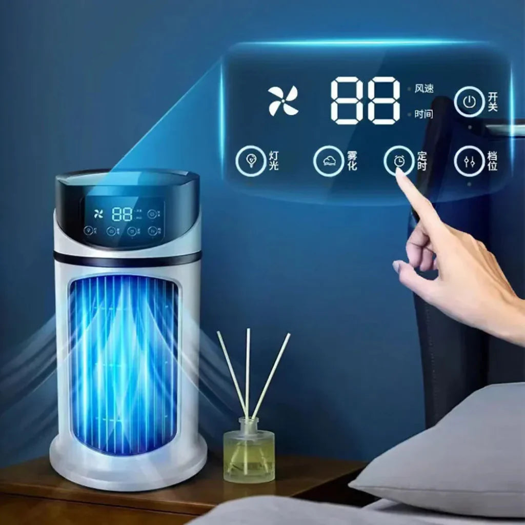 Efficient portable cooling fan, an evaporative cooler & humidifier. Essential personal air conditioner for home office & bedroom.