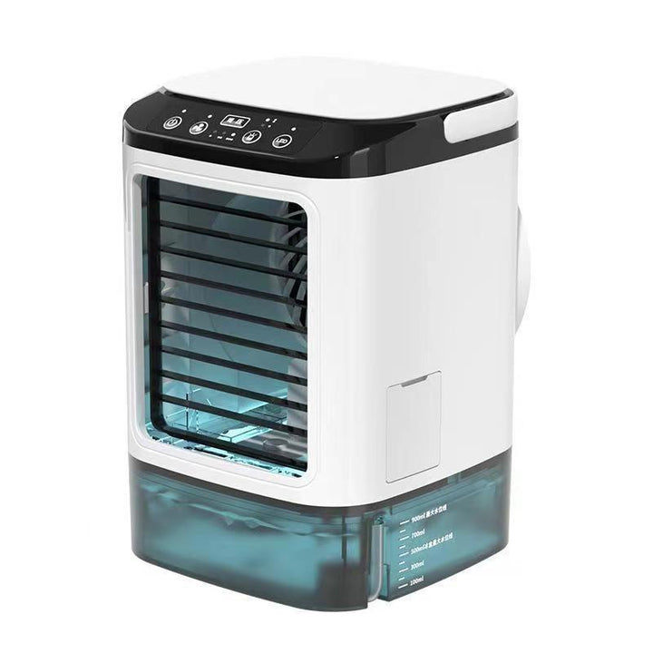 Personal desk air cooler with misting & ice box. Provides quiet, refreshing air for ultimate home comfort.