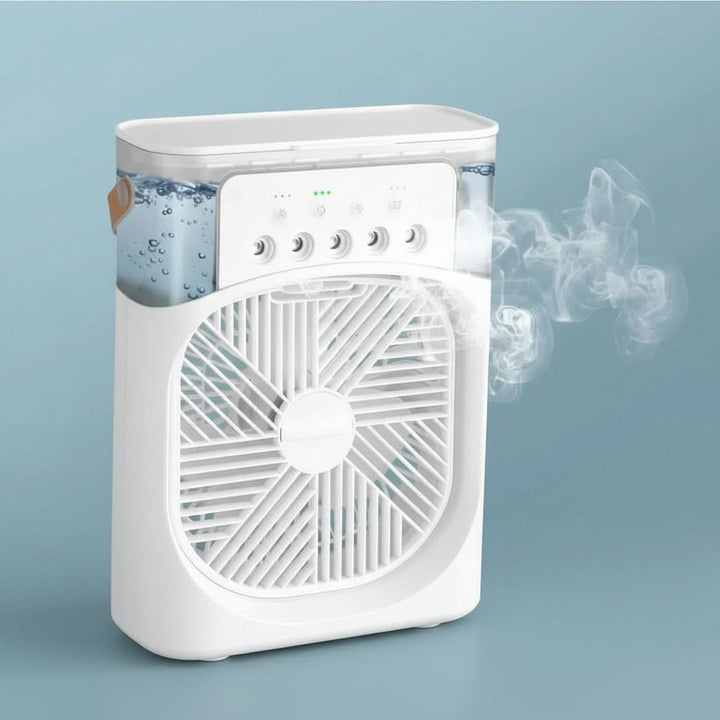 Quiet, compact personal mini air cooler, ideal for desk, office, and home essentials. Efficient cooling device.
