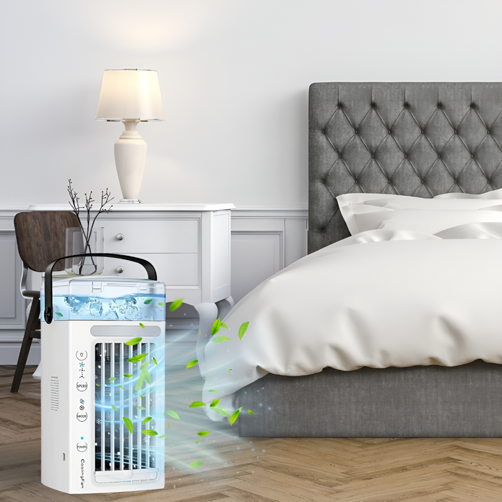 Mini portable air conditioner for personal comfort, ideal for home, office, or travel with USB power.