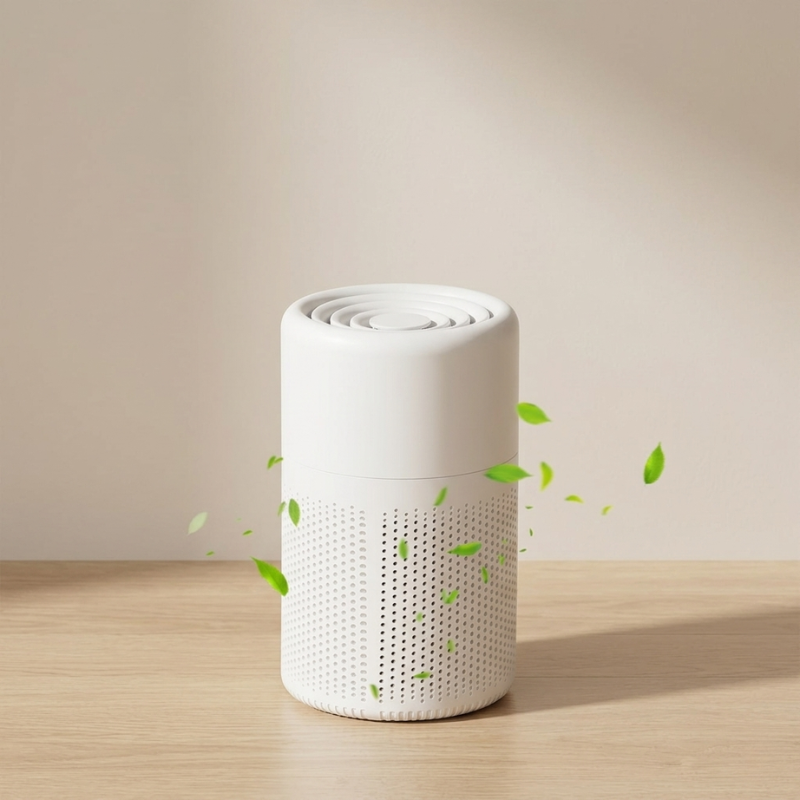 Compact portable True HEPA air purifier for home and office, improving indoor air quality.