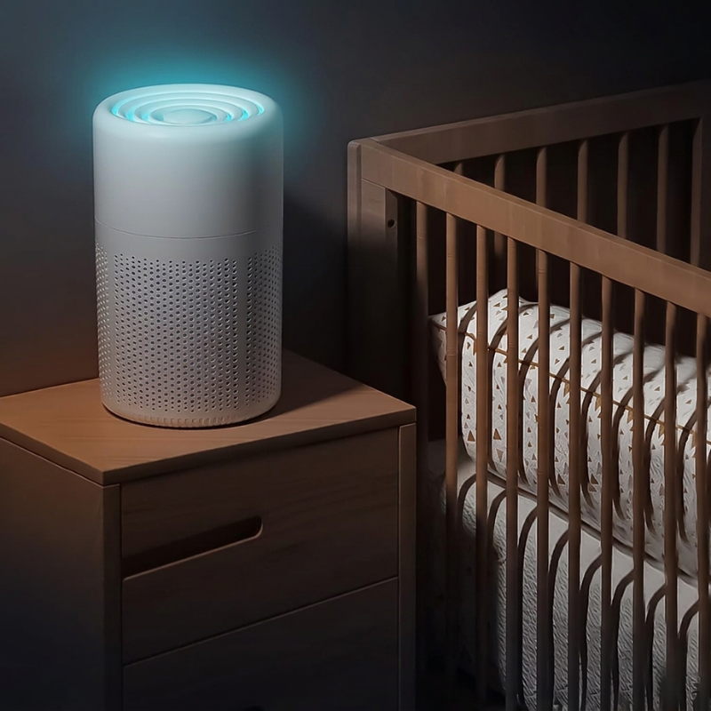 Modern design portable air purifier with HEPA filter, ideal for small rooms and personal clean air zones.