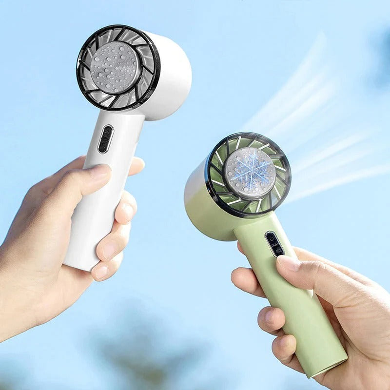 Mini personal portable air circulator fan, USB rechargeable for cool comfort at home or office.
