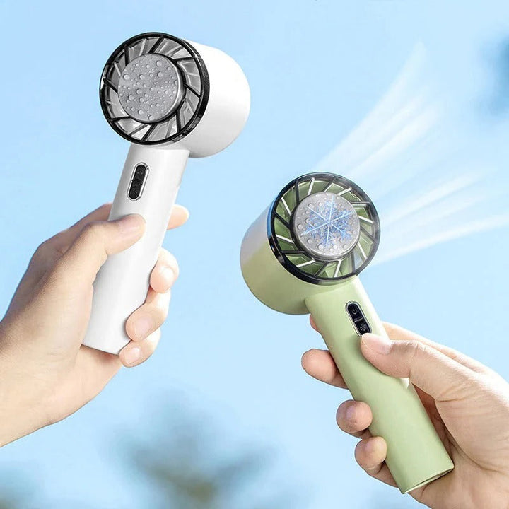 Mini personal portable air circulator fan, USB rechargeable for cool comfort at home or office.