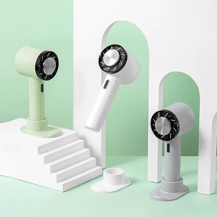 Sleek compact rechargeable fan, a powerful personal air cooler perfect for desks, offices, or travel.