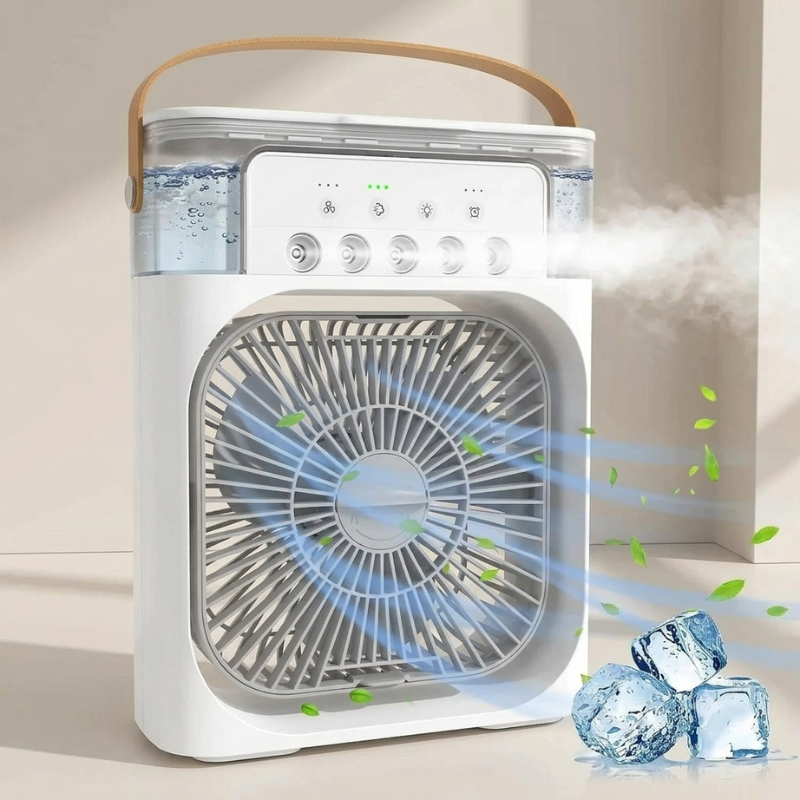 Compact USB desktop cooling fan provides personal airflow, ideal for office or home. Quiet, portable design.