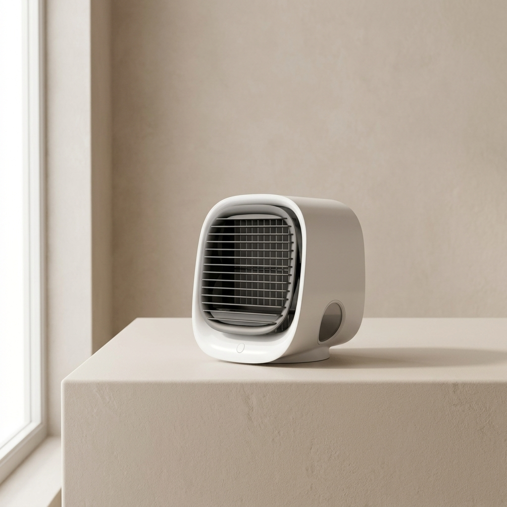Compact USB personal cooling fan for desktop & small spaces, ideal for office or bedroom use.