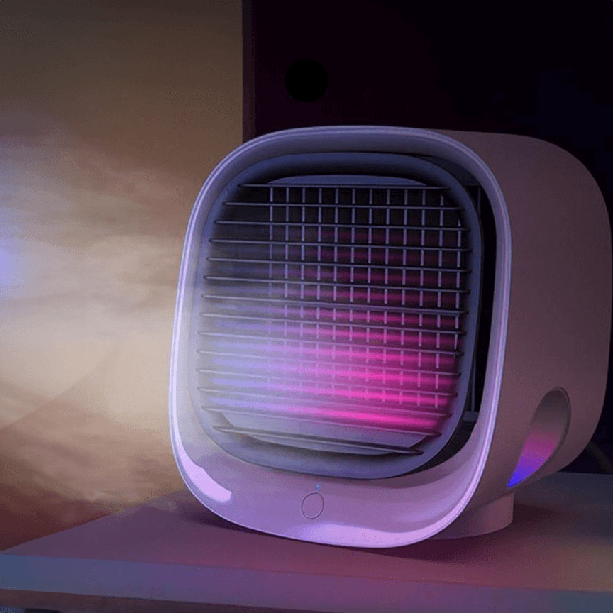 USB powered small space cooler, a versatile personal fan for desk, featuring cooling & humidifying.