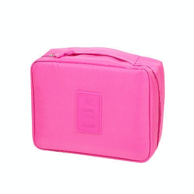 Durable waterproof compact makeup travel organizer with elegant dark blue floral pattern for women.