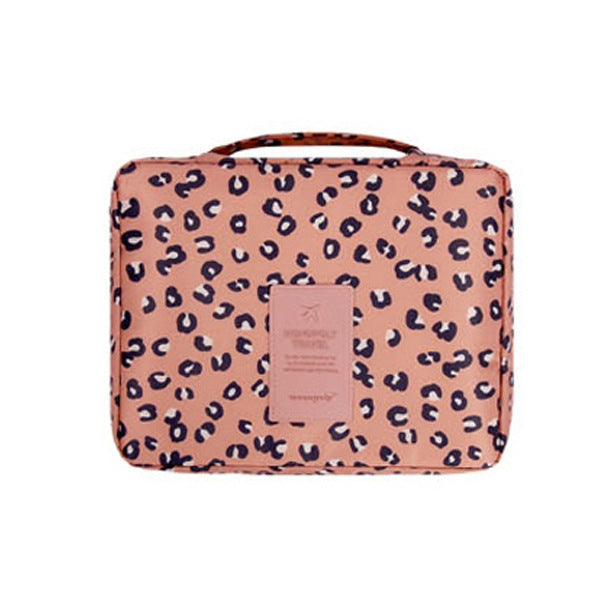 Set of waterproof compact makeup travel organizer and mini cosmetic case, dark blue floral women's.
