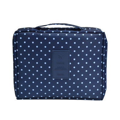 Waterproof beauty storage travel organizer for women, dark blue floral, compact & holds all makeup.