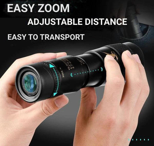 Compact waterproof monocular telescope with 10x zoom, night vision, and smartphone compatibility for outdoor adventures.