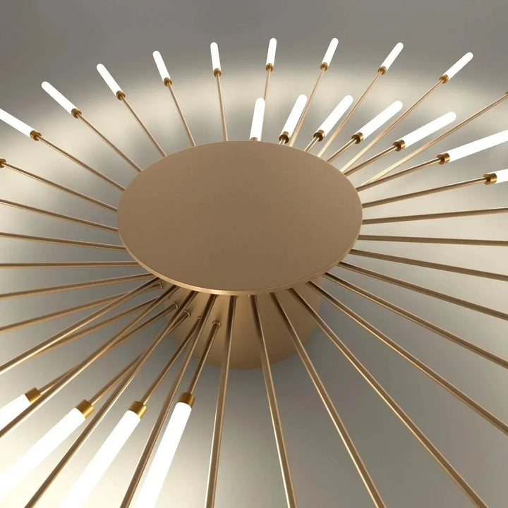 "Contemporary LED ceiling light fixture with swirling firework design, featuring metal and acrylic construction for modern de