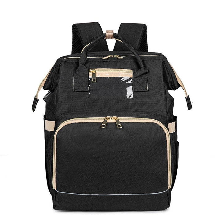 Waterproof convertible baby bag with foldable bassinet. Multi-pocket diaper backpack, perfect for naps on the go.