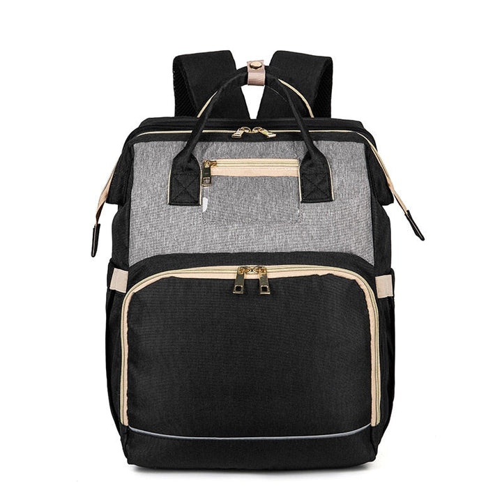 Travel-friendly baby backpack with foldable bassinet, waterproof fabric, and ample storage for new parents.
