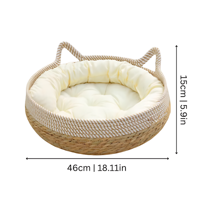Multifunctional cat accessory: sisal cat scratcher, cozy pet bed & fun play ball for cats.