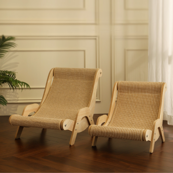 Cozy cat scratching lounge chair with durable sisal surface for happy felines to scratch and relax.