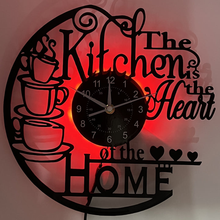 Warm coffee-themed kitchen wall clock, a stylish decorative piece for home decor. Enhances kitchen atmosphere.