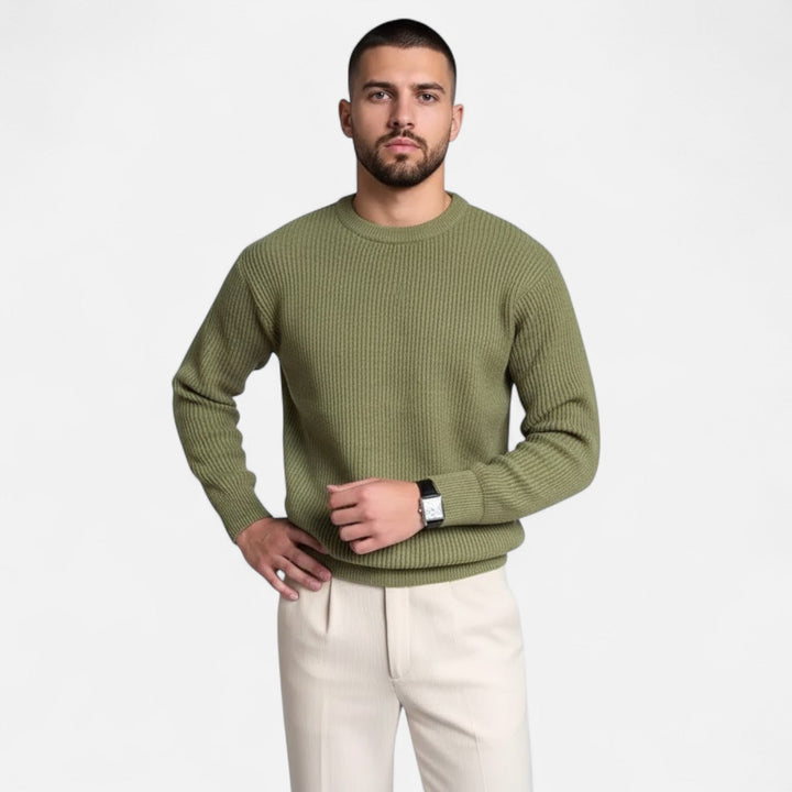 Men's loose fit thick-knit sweater, Korean style for effortless casual winter fashion.