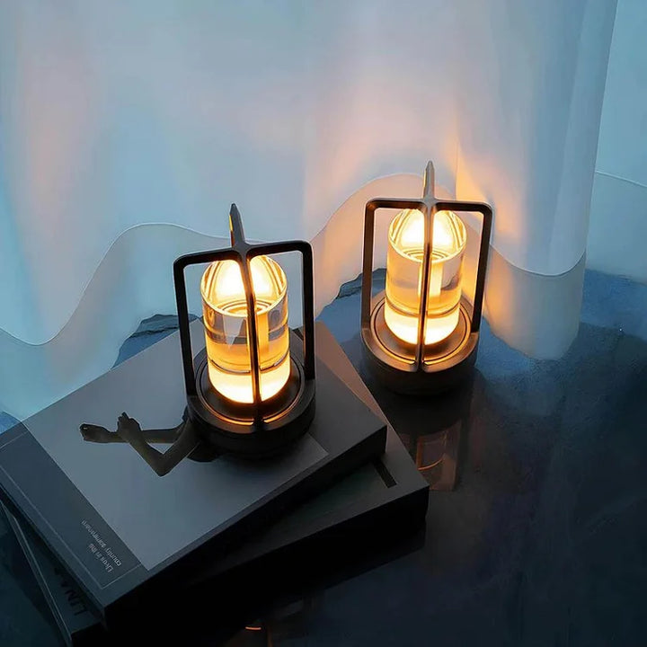 "Crystal Lantern LED Wireless Lamp with USB port, crystal glass diffuser, touch control, adjustable color settings, elegant d