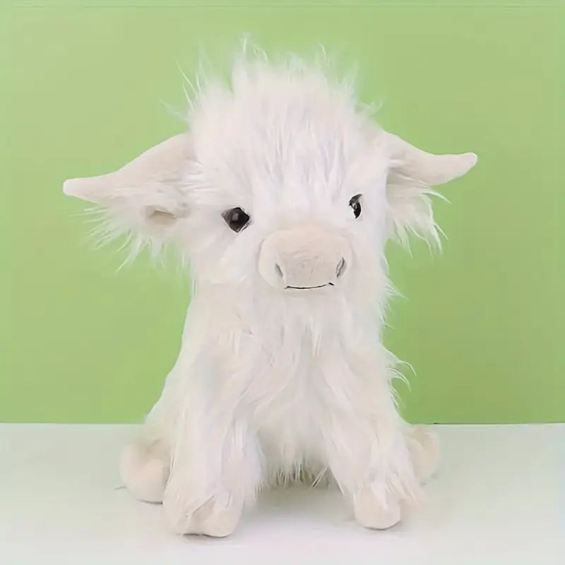 Adorable shaggy Highland Cow plush, a super soft cuddly toy and comfort gift for all ages.