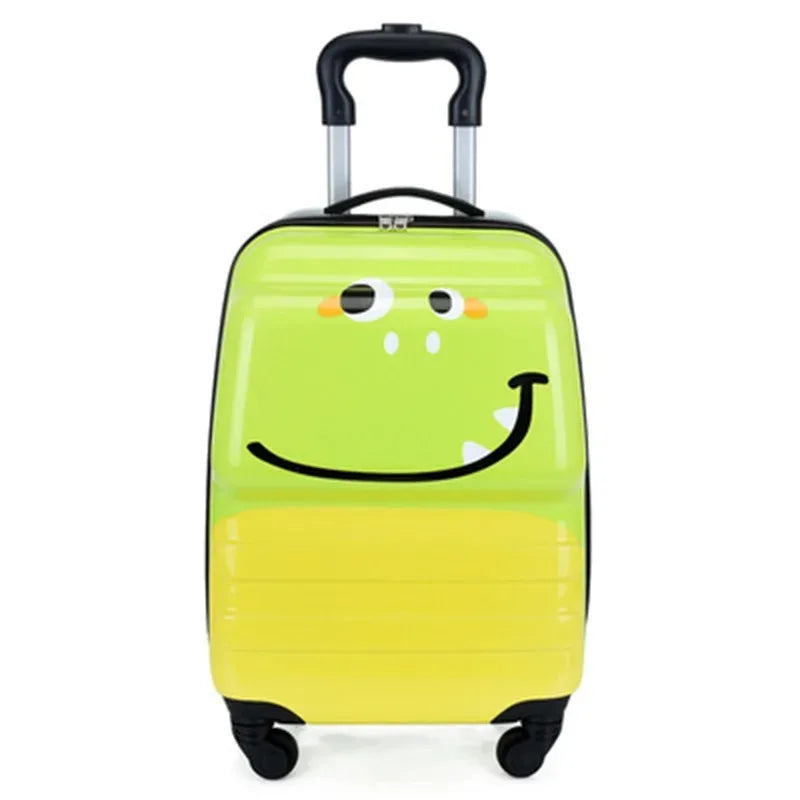 Cute animal design kids carry-on suitcase with hard shell and spinner wheels, perfect for happy travels.