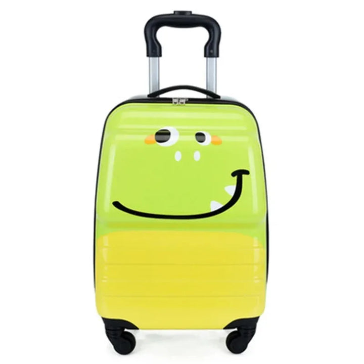 Cute animal design kids carry-on suitcase with hard shell and spinner wheels, perfect for happy travels.