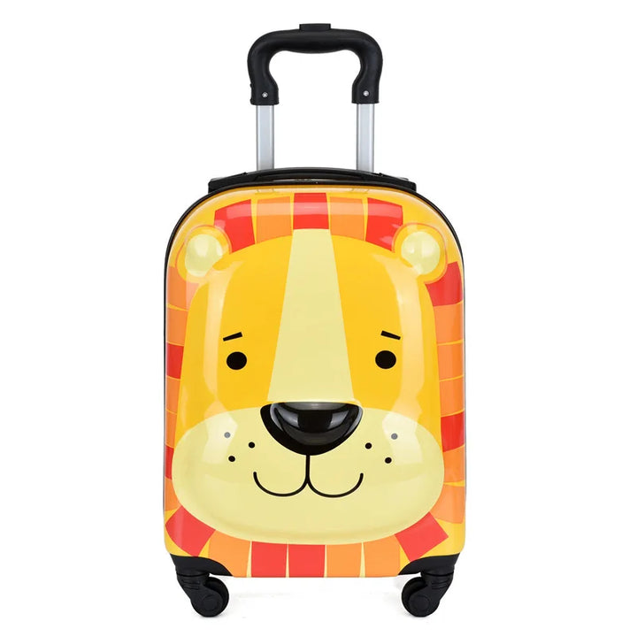Children's hard shell animal carry-on suitcase featuring durable construction and smooth spinner wheels.