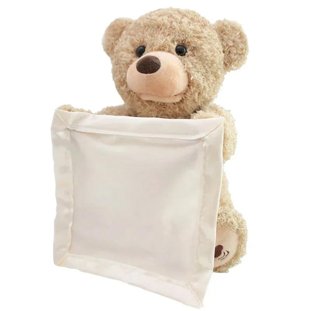 Cute interactive peek-a-boo bear plush toy for babies & toddlers. Soft, sensory play for unisex baby gifts.
