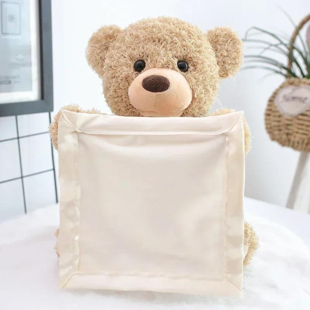 Soft plush peek-a-boo bear toy, perfect for babies & toddlers. Interactive fun, sensory play & unisex baby gift.