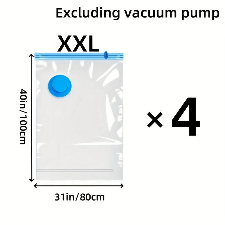 Reusable space-saving vacuum bags, extra large, for bedding, sweaters, and pillows.