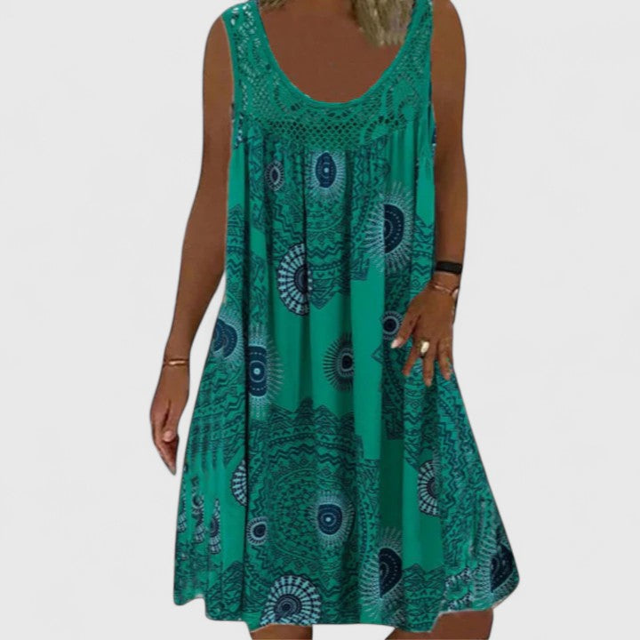 Comfortable women's boho summer dress, an A-line design with ethnic mandala print & flowy fit.