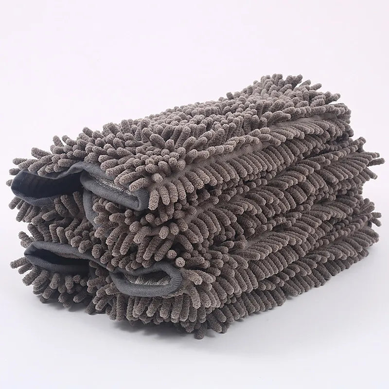 Dog grooming towel glove with charming paw embroidery, making pet drying easy and efficient. Quick dry accessory.