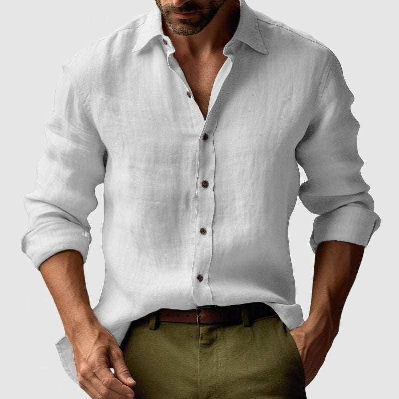 Versatile men's long sleeve button-down shirt, ideal for smart casual or daily wear, classic fashion.