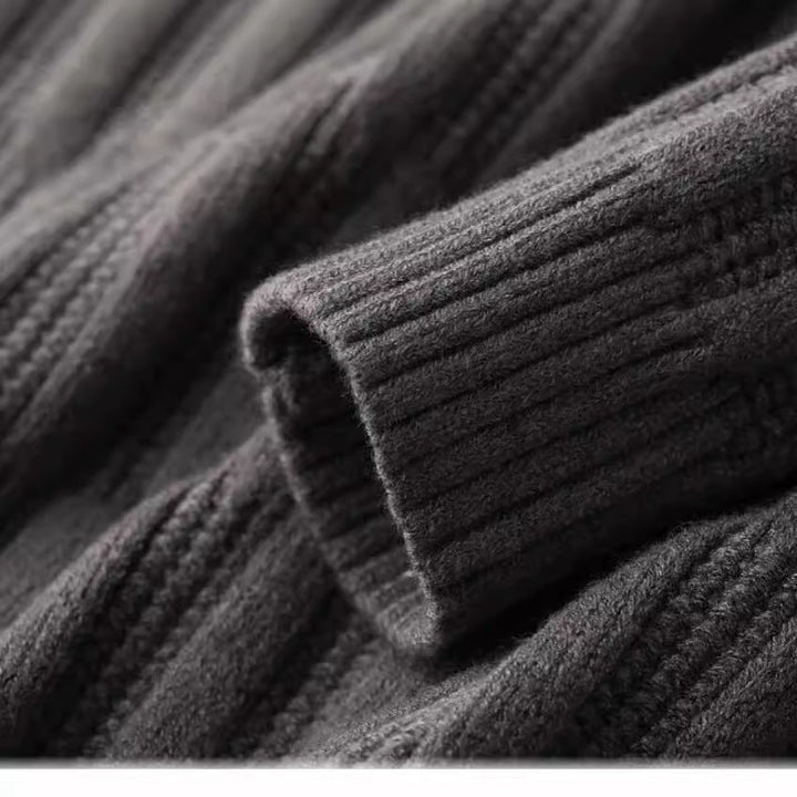 Versatile men's long sleeve ribbed polo collar sweater, stylish & comfortable for various casual occasions.