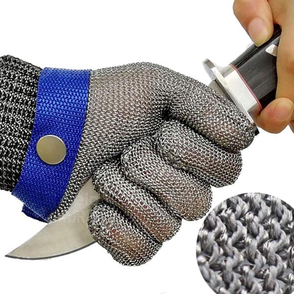 Unisex cut-resistant stainless steel glove for kitchen, meat processing & oyster shucking. Food safety gear.